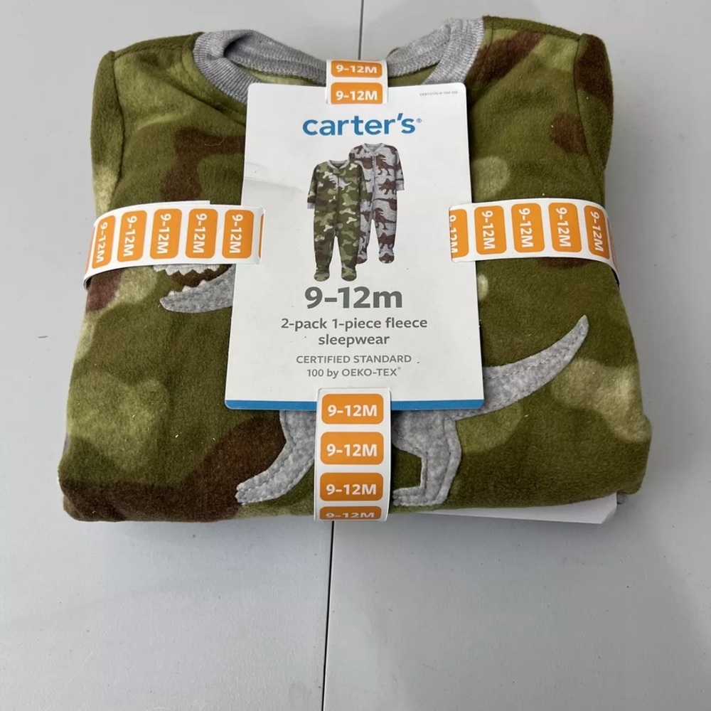 Carters 2 pack of dinosaur fleece footed sleepers 9-12M